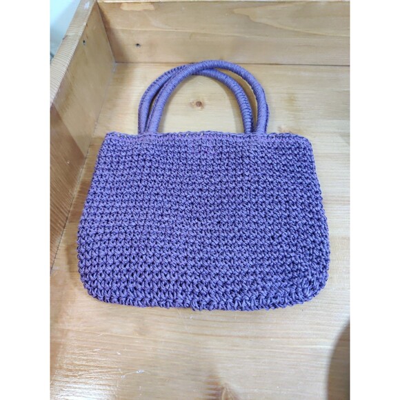 Vtg Purple Paper Straw Woven Purse Floral Embroidered National Trust England - Picture 2 of 8